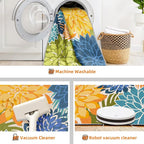 Indoor Outdoor Area Rug Washable Multicolored Patio Rug Tropical Botanical Modern Floral Indoor Outdoor Carpet Non Slip Yellow Green Rug Non Shedding for Patio, Deck, Backyard, Porch (6x9)