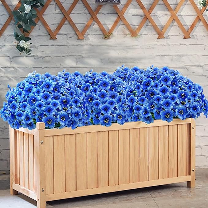 20 Bundles Artificial Flowers for Outdoors,UV Resistant Fake Flowers with Plastic Plants,Silk Faux Fowers for Outdoor Planters,Fake Realistic Flowers Window Box Front Porch Hanging Basket Decor-Blue