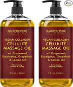 MAJESTIC PURE Cellulite Massage Oil for Massage Therapy - Refreshing, and Relaxing - Natural Oils with with Vegan Collagen & Stem Cells - for All Skin Types - Men and Women - 8 fl oz