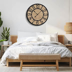 Large Wall Clock for Living Room Decor - Non-Ticking, Battery Operated Modern Vintage Wood Clock for Bedroom, Kitchen, Farmhouse, Office - Oversized Decorative Silent Clock