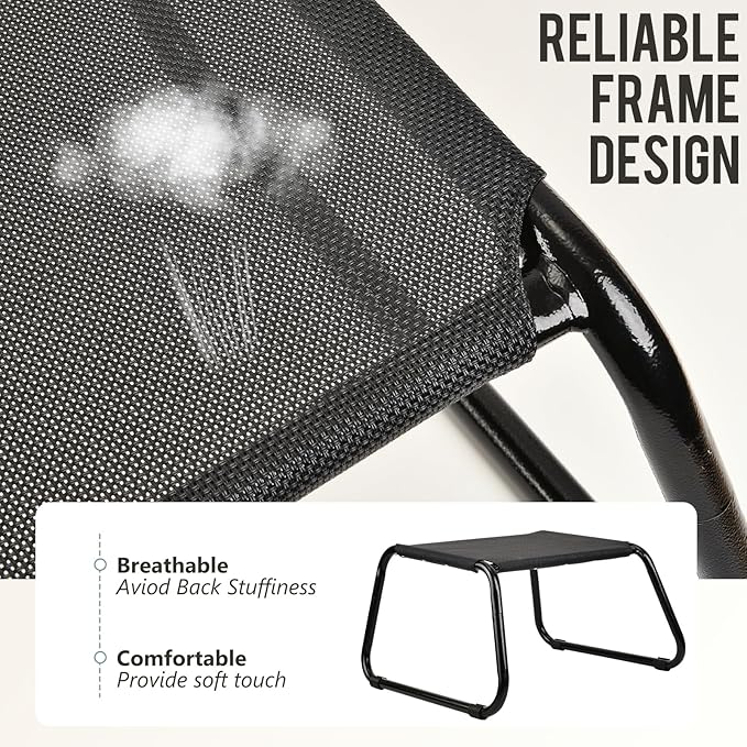 Outdoor Ottomans,Patio Foot Rest Portable Side Table Solid Steel Frame Small Seat All Weather Footrest for Indoor Outdoor Use 2 Pieces Black