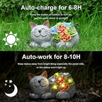 Otdair Solar Garden Decor Cat, Cat Lover Gifts with Succulent and 7 LED Lights for Outside,Outdoor Solar Lights for Yard, Garden and Patio, Unique Gift for Women