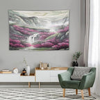 Japanese Tapestry, Red Plum Blossom Mountain Tapestry, Asian Japanese Wall Tapestry, Nature Landscape Tapestries for Bedroom Living Room Decor 60"x40"