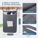 The Fine Living Co. X-Large Hanging Laundry Hamper with Over Door Hooks & Adhesive, Durable Space Saving Laundry Bag with Zipper and Wide Open Top,Hanging Dorm Laundry Hamper 20"x3.75"x31" (Gray-XL)