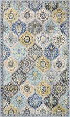 Lahome Moroccan Trellis Washable Small Area Rug, 3x5 Area Rug for Bedroom Living Room, Non-Slip Oriental Accent Throw Carpet for Kitchen Office Entryway Bathroom Office, Yellow/Aqua