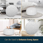 Marrakesh Gallery Genuine Leather Round Pouf Unstuffed - Moroccan Ottoman Footstool, Footrest Cover - Boho Decor - Bohemian Living Room, Bedroom, Kids Room, Gift & Wedding