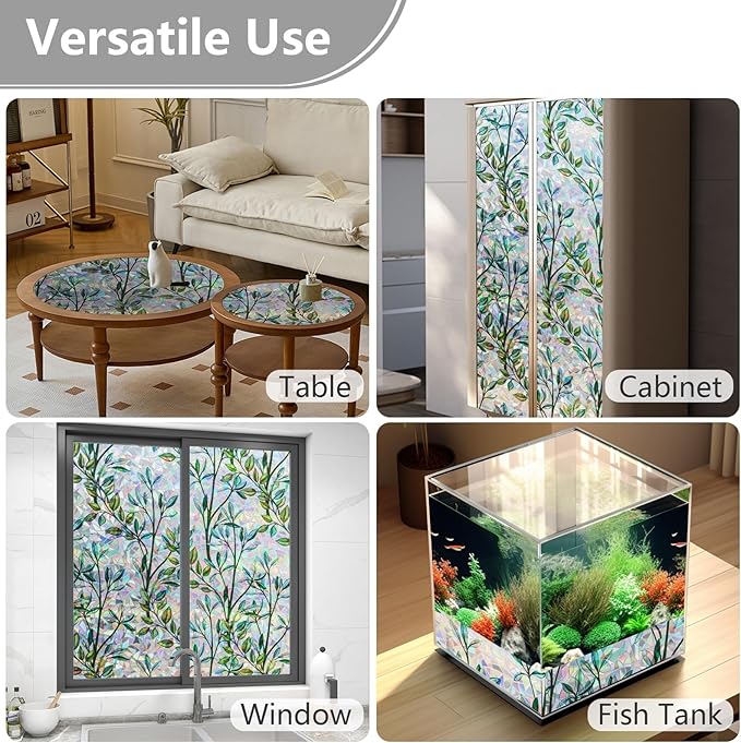 LEMON CLOUD Window Privacy Film Static Clings Decorative Leaf Rainbow Window Sticker Non-Adhesive Decals for Glass with Tools,17.5 x 157.4 Inch