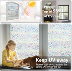LEMON CLOUD Window Privacy Film, Decorative and Stained Glass Window Stickers, Rainbow Cling Holographic,No Glue Frosted Half Moon Anti-UV(17.5in. By78.7in)