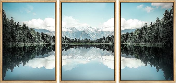 SIGNWIN Framed Canvas Print Wall Art Set Blue Pine Tree Forest Lake Reflection Nature Wilderness Photography Realism Decorative Scenic Rustic Chic for Living Room, Bedroom, Office - 16"x24"x3 Natural