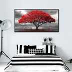 AJAZIKO Red Wall Art - Modern Framed Wall Art for Living Room - Red Tree Black and White Landscape Canvas Prints Posters & Prints for Home Office Bedroom Decorations - Large Wall Pictures 24×48IN
