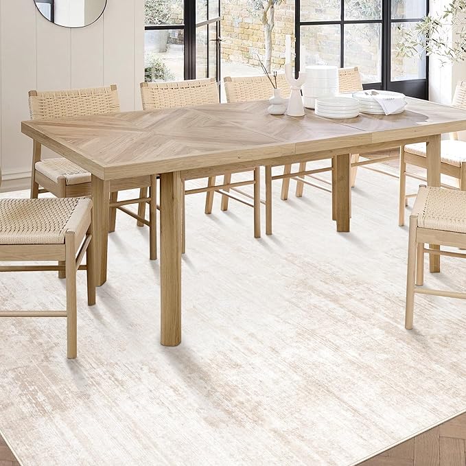 Area Rugs 10x14 Living Room: Washable Rug Modern Abstract Large Rugs Soft Non Slip Neutral Rug Stain Resistant Indoor Carpet for Bedroom Kitchen Dining Room Home Office Rugs(Beige, 10'x14')