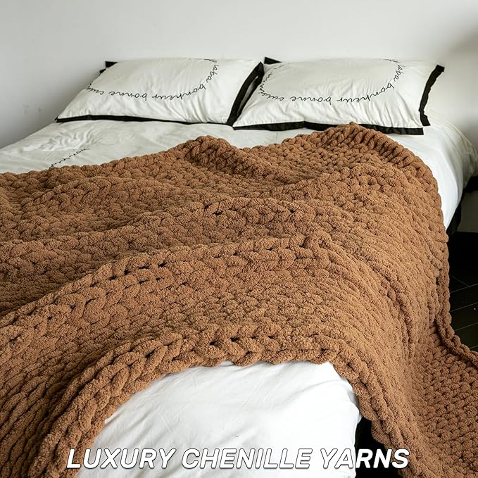 Chunky Knit Blanket - Luxury Soft Cozy 60 * 80 Throw Blanket,100% Woven Blanket Rope Knot Throw Blanket for Couch, Sofa, Home Decor, Gift - Machine Washable（Brown）