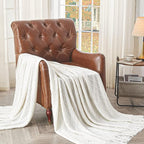 inhand Knitted Throw Blankets for Couch and Bed, Soft Cozy Knit Blanket with Tassel, Off White Lightweight Decorative Blankets and Throws, Farmhouse Warm Woven Blanket for Men and Women, 60"x80"