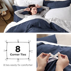 Bedsure Navy Duvet Covers Queen Size - Washed Duvet Cover, Soft Queen Duvet Cover Set 3 Pieces with Zipper Closure, 1 Duvet Cover 90x90 inches and 2 Pillow Shams