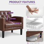 TYBOATLE Accent Chair Comfy Living Room Chair Leather Tufted Mid Century Modern Accent Chair, Small Cozy Reading Arm Chair for Office, Bedroom (1, Brown)