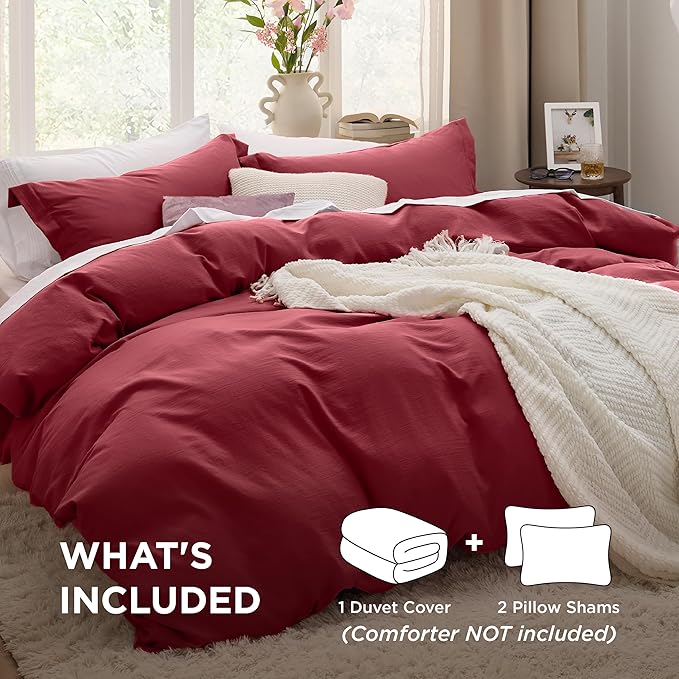 Bedsure Red Duvet Cover King Size - 3 Pieces Prewashed Cotton-Like Extra Soft Bedding Set, Includes 1 Duvet Cover 104x90 Inches with Zipper Closure & 2 Pillow Shams, Comforter Not Included