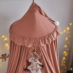 VETHIN Bed Canopy for Girls,Princess Round Dome Dreamy Mosquito Net Bedding Girls Room Castle Play Tent Hanging House Decor Reading Nook Canopies (JujubeRed)