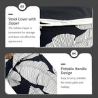 Inflatable Ottoman Stool D21 xH9 for Outdoor/Indoor Use, Water Repellent Patio Foot Rest Stool with Portable Handle,Round Pouf Ottoman Suitable for Garden,Deck and Camping - Black Leaves