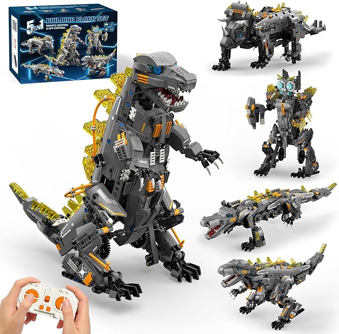 5 in1 RC Robot Building Kit, 935 PCS App & Remote Control Robotics Kit, STEM Robot Dinosaur Monster Building Toys for Kids Age 6 7 8 9 10 11 12+, Educational Learn Toys Gift for Boys & Girls