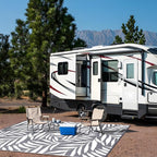 OLANLY Waterproof Outdoor Rug 6x9 ft, Reversible Outdoor Plastic Straw Rug with Leaf Pattern, RV Mat, Indoor Outdoor Carpet for Patio, Camping, Balcony, Deck, Backyard, Grey & White