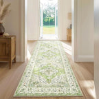 Topllen Runner Rug - 2'6"x8' Boho Washable Kitchen Rug, Non-Slip Soft Low Pile Rugs Indoor for Hallway Hall Living Room Bedroom Sunroom, Vintage Throw Stair Carpet Stain Resistance (Green, 2.5x8ft)
