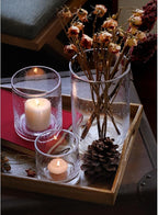 ARIAMOTION Hurricane Glass Candle Holders Set, Pillar Votive,Clear Seeded Bubbles Cylinder Vase,Modern Rustic Table Centerpieces Bulk, 3 Sizes 8 Inch 5 Inch 3.5 Inch Height