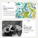 Inflatable Ottoman Stool D31 xH14 for Outdoor/Indoor Use, Water Repellent Patio Foot Rest Stool with Portable Handle,Round Pouf Ottoman Suitable for Garden,Deck and Camping - Damask Green