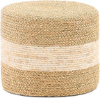 Handwoven Seagrass Ottoman Pouf, Round Outdoor Footstool with Sturdy Frame, No Assembly Needed, Boho Accent Stool for Indoor & Outdoor Use – Patio, Balcony, Living Room (Seagrass White)