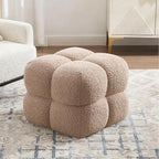 Zesthouse Square Pouf Ottoman, Modern Ottoman Coffee Table for Living Room, Fuzzy Sherpa Stool Foot Rest, Upholstered Tufted Stool for Couch, Tan
