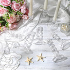 Mumufy 6 Pack Glass Taper Candle Holders Clear Candlestick Holder Fit 0.8 Inch Candles 4'' 6'' 8'' Tall Crystal Decorative Candlestick Stand Centerpiece for Table Wedding Dining Party (Glossy)