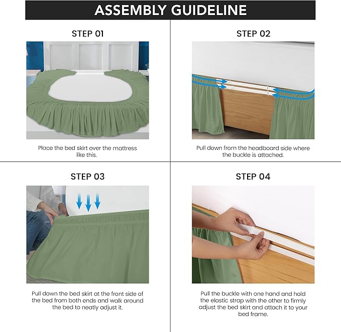 Utopia Bedding Queen Elastic Bed Ruffle - Easy Wrap Around Ruffle - Microfiber Bed Skirt with Adjustable Elastic Belt 16 Inch Tailored Drop - Hotel Quality Bedskirt, Fade Resistant (Queen, Sage)
