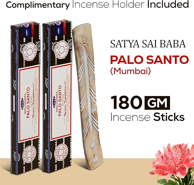 Satya Palo santo Incense Sticks, Satya sai baba Insenses 15gmx12 pack with Raajsee Incense holder Bundle, Satya Nag champa Natural Incense