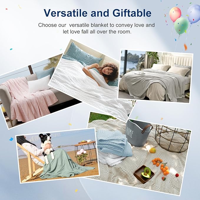 PHF Cooling Waffle Blanket Twin Size, Lightweight 60% Rayon Derived Bamboo & 40% Cotton Breathable Blanket for Hot Sleepers, Soft and Luxury for Bed Couch and Sofa, 66"x90", White