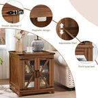 Farmhouse End Table with Charging Station Set 2, 24" Large Sofa Side Table with Glass Barn Door, Nightstand with Adjustable Storage Shelf,Wood Square Bedside Table for Living Room,Bedroom