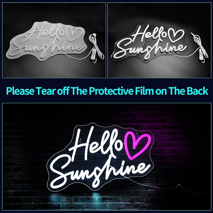 Hello Sunshine Neon Signs for Wall Decor White LED Neon Sign for Room Neon Light Sign for Wall Decor Birthday Party USB Powered