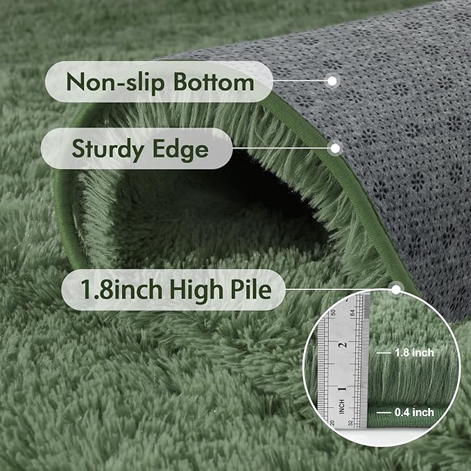 4x6 Ft Shag Green Area Rug for Bedroom Living Room, Ultra Soft Fluffy Furry Rugs for Indoor Floor, Aesthetic Carpet for Kids Home Decor