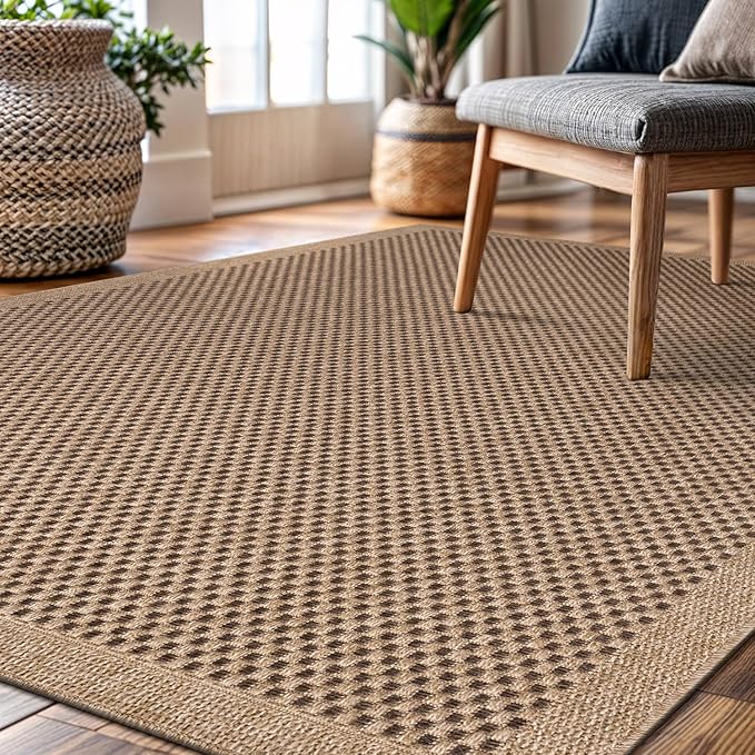 CAMILSON Easy Jute Rug 9x12, Indoor Outdoor Natural Color Fiber Area Rugs for Living Room Patio and Kitchen Rug, Sisal Boho Woven Design, Easy-Cleaning, Washable Outside Carpet Alfombras (9 x 12)