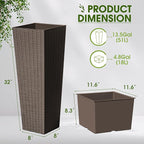 Devoko Resin Tall Planters for Outdoor Plants Set of 2, Large Taper Outdoor Planter Pots with 4 Drainage Holes, Flower Pots Modern Decor for Porch, Patio, Backyard, Home Garden (Brown, 32")