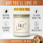 Fall Candles - 'Fall Leaves' Fall Candle w/Autumn Leaves, Clove & Musk I Infused with Essential Oils I Autumn Scented Candles I Cozy Cute Autmn Décor Gifts I 9oz Jar I 50Hr Burn I Made in USA