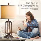 ROTTOGOON 27.5 Tall Farmhouse Table Lamp with USB C + USB A Charge Ports, Rustic Living Room Lamp, Black Industrial End Table Lamp for Bedroom Living Room Nightstand (Bronze)
