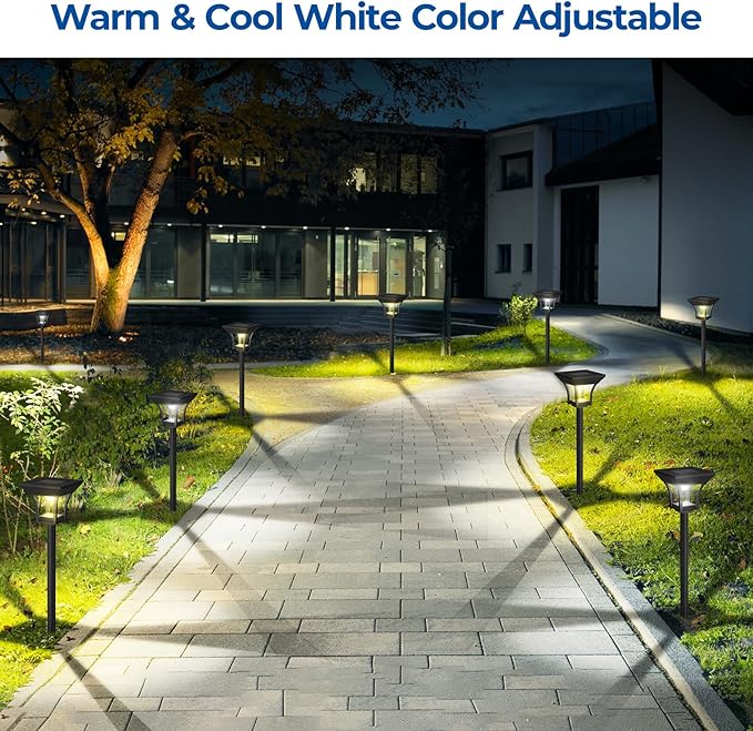 CINOTON 2 Pack RGBCW Solar Pathway Outdoor Lights, 3 Lighting Modes Solar LED Garden Light, IP65 Waterproof Outside Solar Powered Landscape Lighting for Patio Walkway Yard Driveway RGB/Warm/Cold White