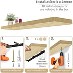 Sorbus Floating Shelves for Wall - 48 Inch Long Bathroom Shelves, Wall Decor for Bedroom, Kitchen, Living Room & Book Storage - Mounted Floating Shelf with Invisible Brackets (Maple Wood, 2 Pack)