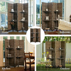 Room Divider with Shelves, 5.6 Ft Tall Folding Wood Screen with Double Hinges for Home Office Bedroom Hotel Decoration (4 Panels, Brown)