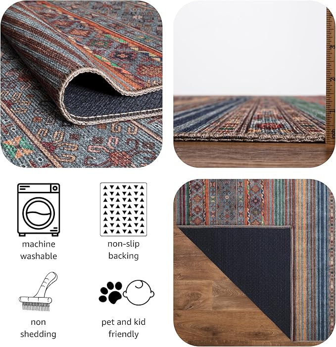 Keen Home Design 10x14 Rug - Machine Washable Area Rug with Non-Slip Backing, Ideal for Living Room, Dining Room, Bedroom - Vintage, Easy Clean, Durable, Low Pile Rug - (9'7" x 14')