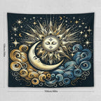 HZOHNAGO Sun Moon Tapestry Boho Golden Stars Pattern Printed Wall Tapestry Wall Hanging for Bedroom Living Room Dorm 60" W x 50" H