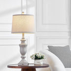 27.5" Set of 2 Farmhouse Table Lamps for Bedroom, 3 Way Dimmable Bedside Lamp with 2 USB +AC Outlet Nightstand Lamps for Living Room Resin Rustic Touch Lamps (Antique Gray)