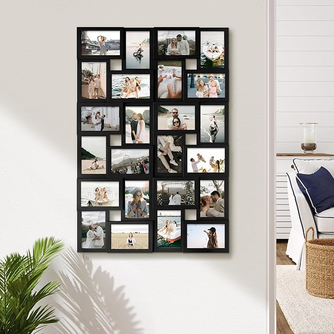 Jerry & Maggie 4×6 collage frame 24 pictures, picture frames collage wall decor, 24 slot picture frame Wall Hanging For 6×4 Photo, Black