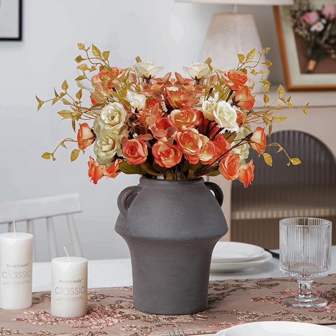 Ceramic Flower Vases, Porcelain Vase, 7 Inch Vintage Terracotta Vases with hadle for Home Decor, Decorative Farmhouse Vase for Home Decor, Living Room, Shelf Decor, Farmhouse, Table, Lyeec