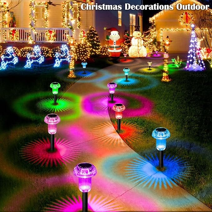Solar Lights Outdoor Pathway Waterproof 8 Pack Color Changing LED Acrylic Mushroom Decorative Garden Lights for Yard Landscape Patio Outside Christmas Decorations