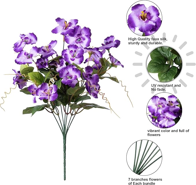 Hibiscus Artificial Flowers Plants for Outdoors Spring Decoration, 6 Bundles Silk Hibiscus Tropical Flowers Artificial Realistic UV Resistant Fake Flowers for Outside Planter Porch Patio Balcony Yard